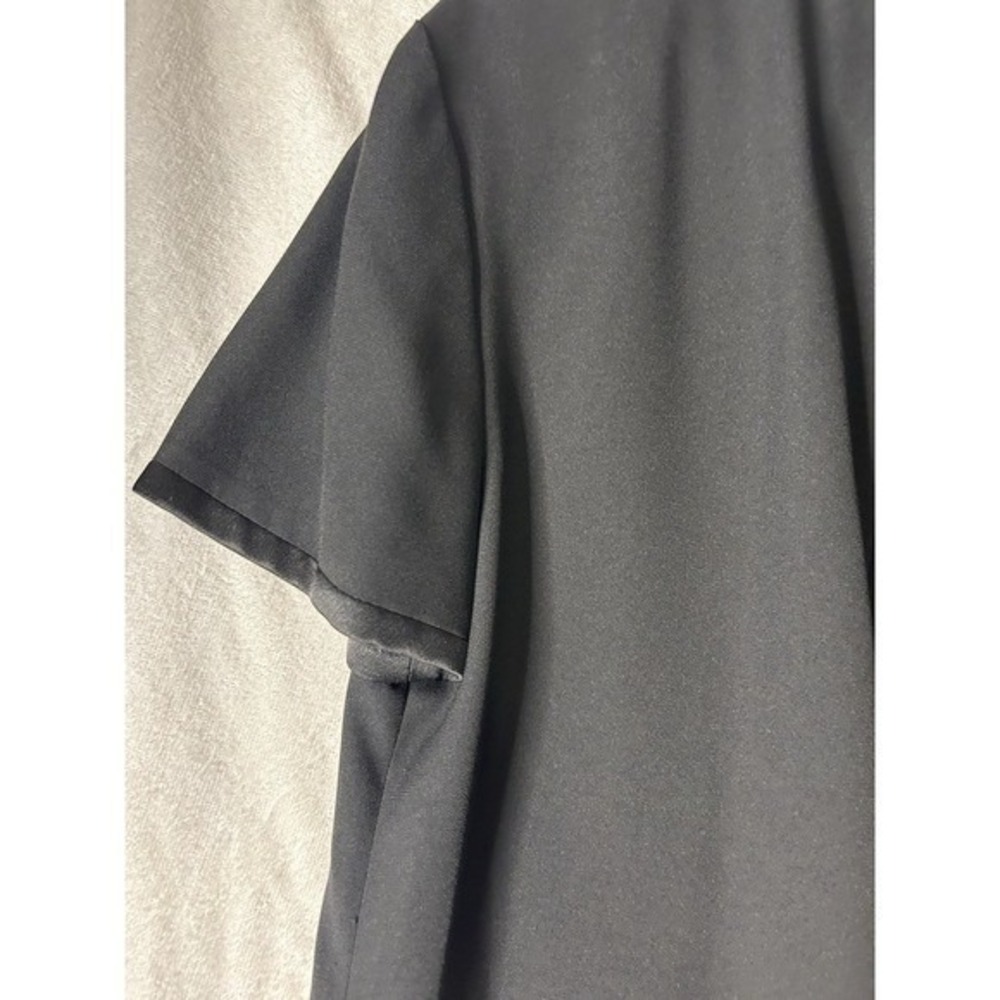 Evan-Picone Black Button Front Shift Dress Short Sleeve Satin Trim Size 14 - Picture 2 of 14